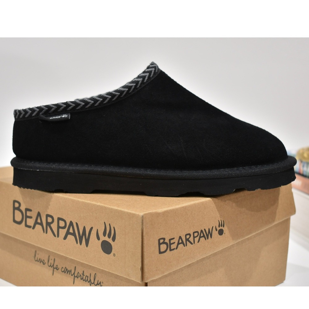 Bearpaw Tabitha Youth Slippers Size 5 Black Gray Chevron 2973Y NIB